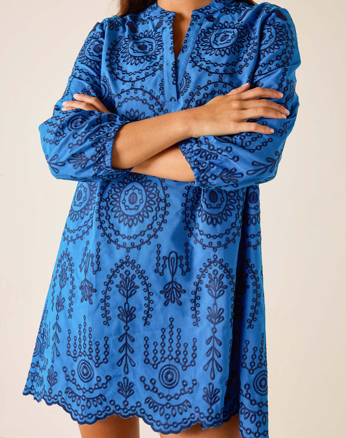 Edie Embroidered Tunic Dress in Lagos Blue