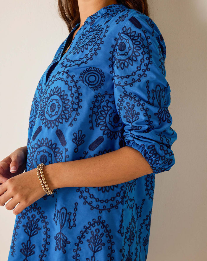 Edie Embroidered Tunic Dress in Lagos Blue