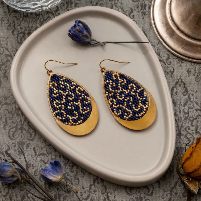 Gilded Teardrop Earrings in Blue