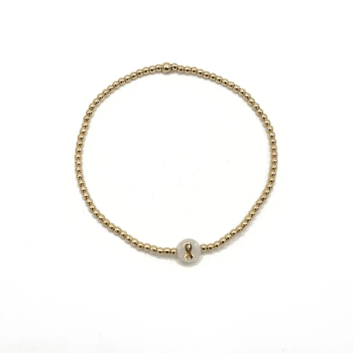 Gold Filled CURE Mother of Pearl Charm Waterproof Bracelet - 7"