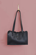 GR Scalloped Convertible Midsized Handbag in Black