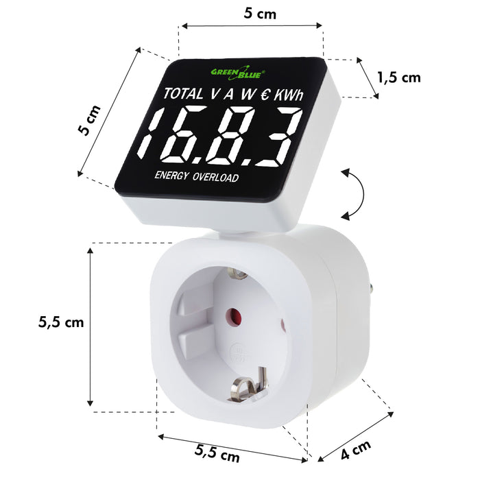 GreenBlue energy meter, wattmeter, 16A, max. 3680W, sub-memory, GB620 F
