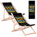 GreenBlue GB183 Classic Beech Deck Chair with "Summer Vibes" Print, 2 pieces