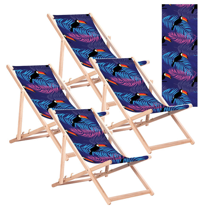 GreenBlue GB183 Classic Beech Wood Deck Chair with Toucan Print, 4 pieces