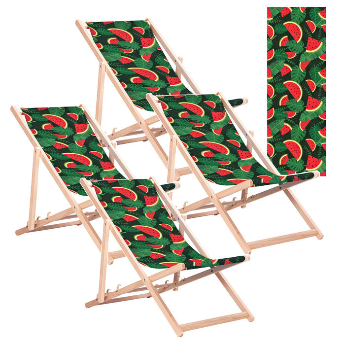 GreenBlue GB183 Classic Beech Wood Deck Chair with Watermelon Print, 4 pieces
