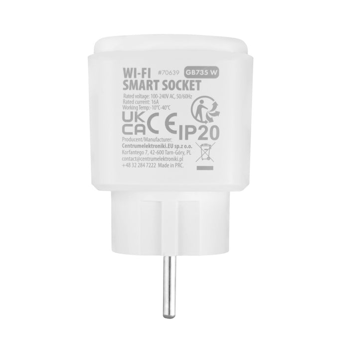 GreenBlue Remote-Controlled WiFi Outlet, Android/iOS/Alexa/Google Home, Timer, Wattmeter, Max 16A/3840W, GB735 W