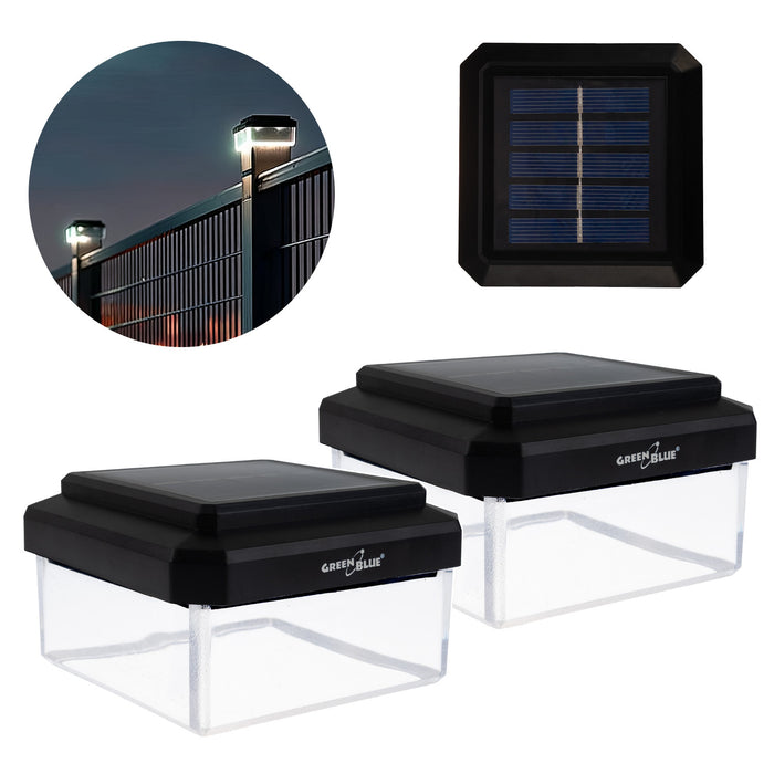 GreenBlue Solar LED Post Light, 80x80mm, Envelope-Shaped Canopy, 3200K, GB127 WW, 2 pieces
