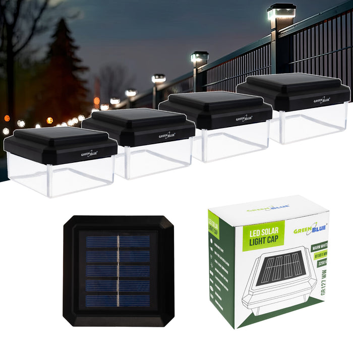 GreenBlue Solar LED Post Light, 80x80mm, Envelope-Shaped Canopy, 3200K, GB127 WW, 4 pieces