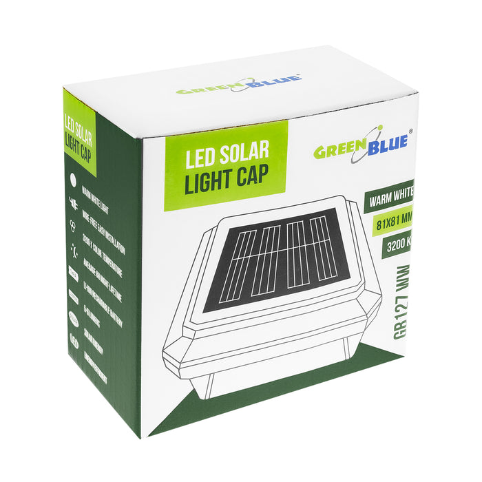 GreenBlue Solar LED Post Light, 80x80mm, Envelope-Shaped Canopy, 3200K, GB127 WW, 4 pieces