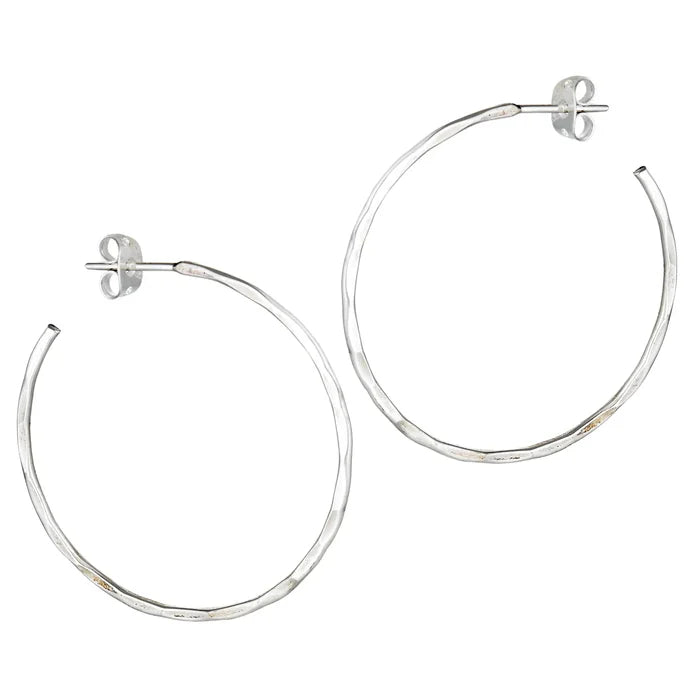 Hammered Post Earrings in Silver (1")