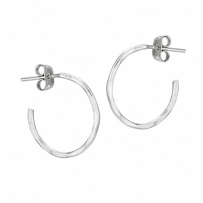 Hammered Post Earrings in Silver (.5")