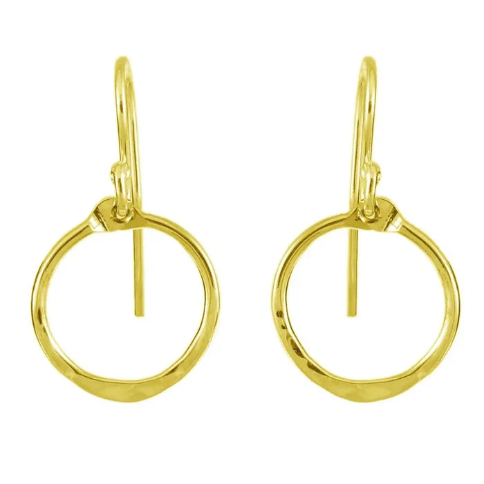 Hammered Small Circle Wire Earrings in Gold