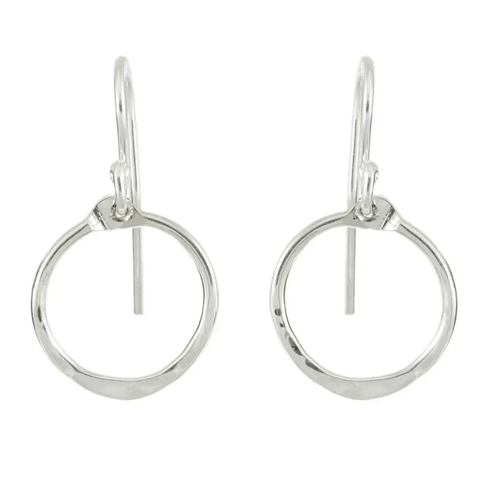 Hammered Small Circle Wire Earrings in Silver