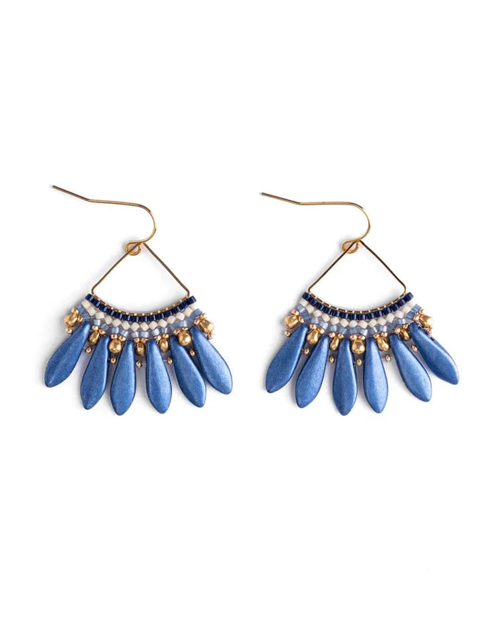 Heirloom Fan Drop Earrings in Blue