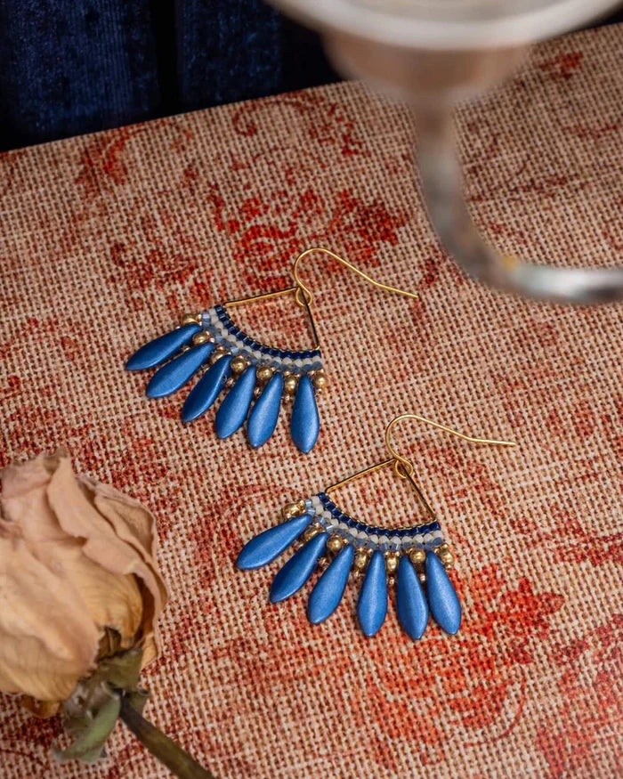 Heirloom Fan Drop Earrings in Blue