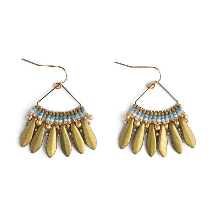 Heirloom Fan Drop Earrings in Olive