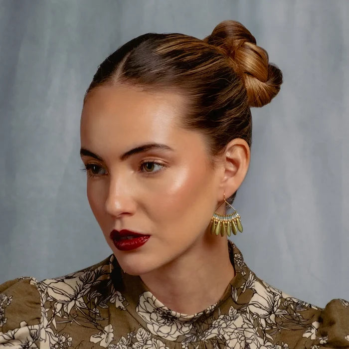 Heirloom Fan Drop Earrings in Olive