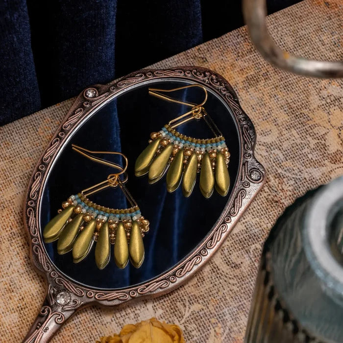 Heirloom Fan Drop Earrings in Olive