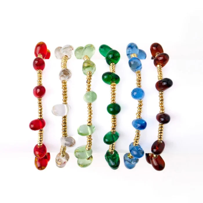 Hope Brass Stretch Bracelet with Glass Beads in Amber