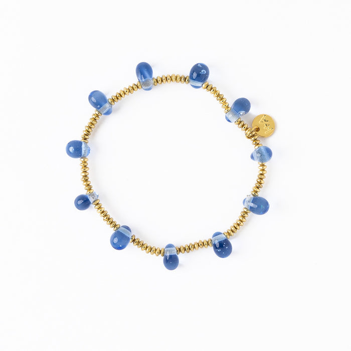 Hope Brass Stretch Bracelet with Glass Beads in Blue by Ink & Alloy