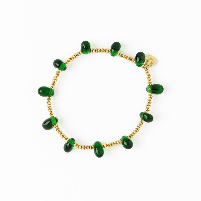 Hope Brass Stretch Bracelet with Glass Beads in Green by Ink & Alloy