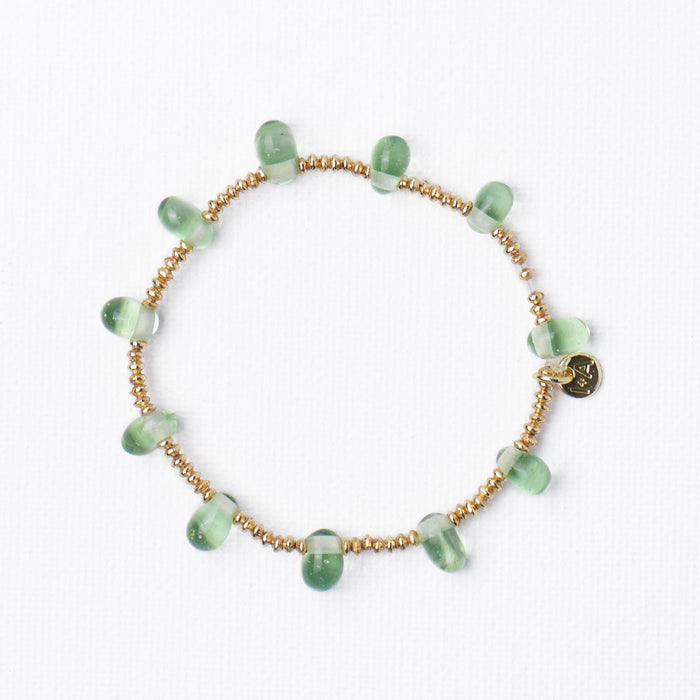 Hope Brass Stretch Bracelet with Glass Beads in Mint by Ink & Alloy