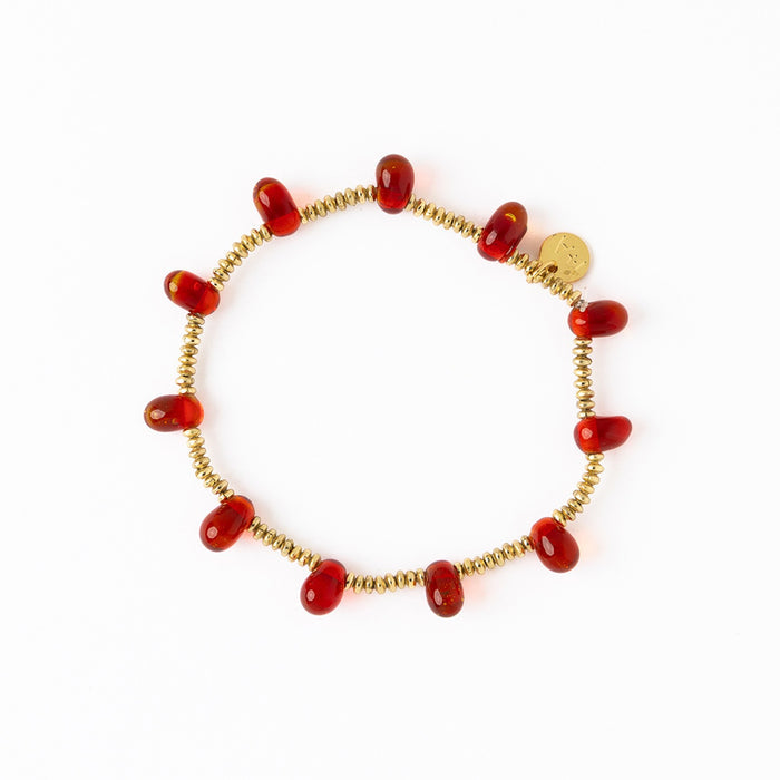 Hope Brass Stretch Bracelet with Glass Beads in Red by Ink & Alloy