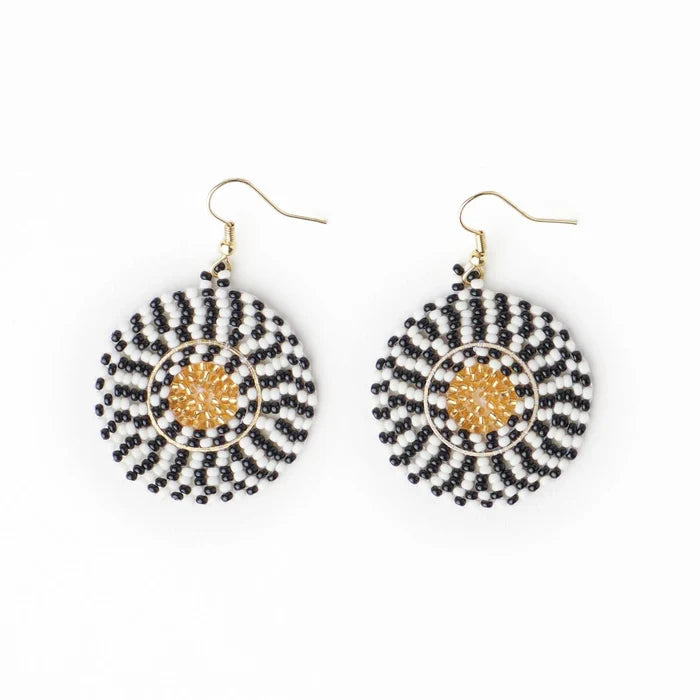 Ilene Round Beaded Dangle Earrings in Black And White