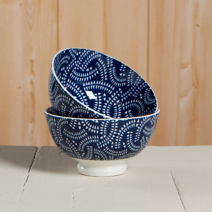 Indigo Geo Stamped Bowl - 4"