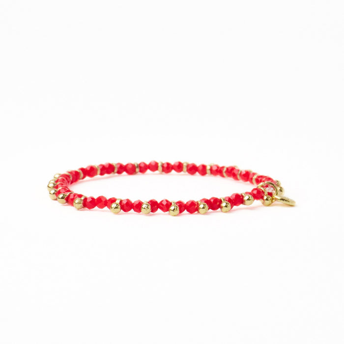 Kami Crystal + Brass Charm Stretch Bracelet in Tomato Red + Gold by Ink & Alloy