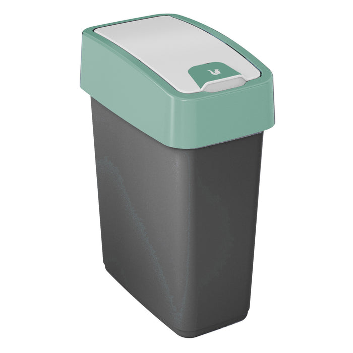 Keeeper Magne 10L Waste Dust Bin with Lift & Flip Push Lid Grey Green Sturdy Plastic