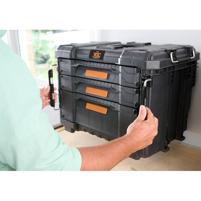 Keter ROC Pro Gear 2.0 XL Tool Box, with three drawers, included dividers, padlock slot, front latches, 259671