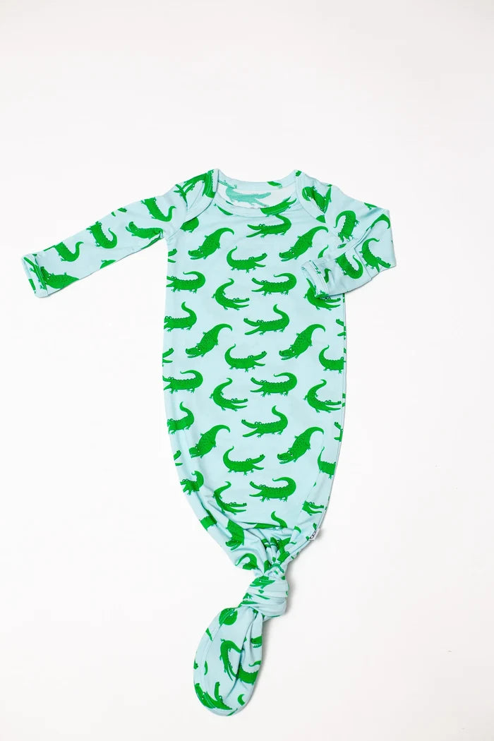 Knotted Gown in Blue Alligators