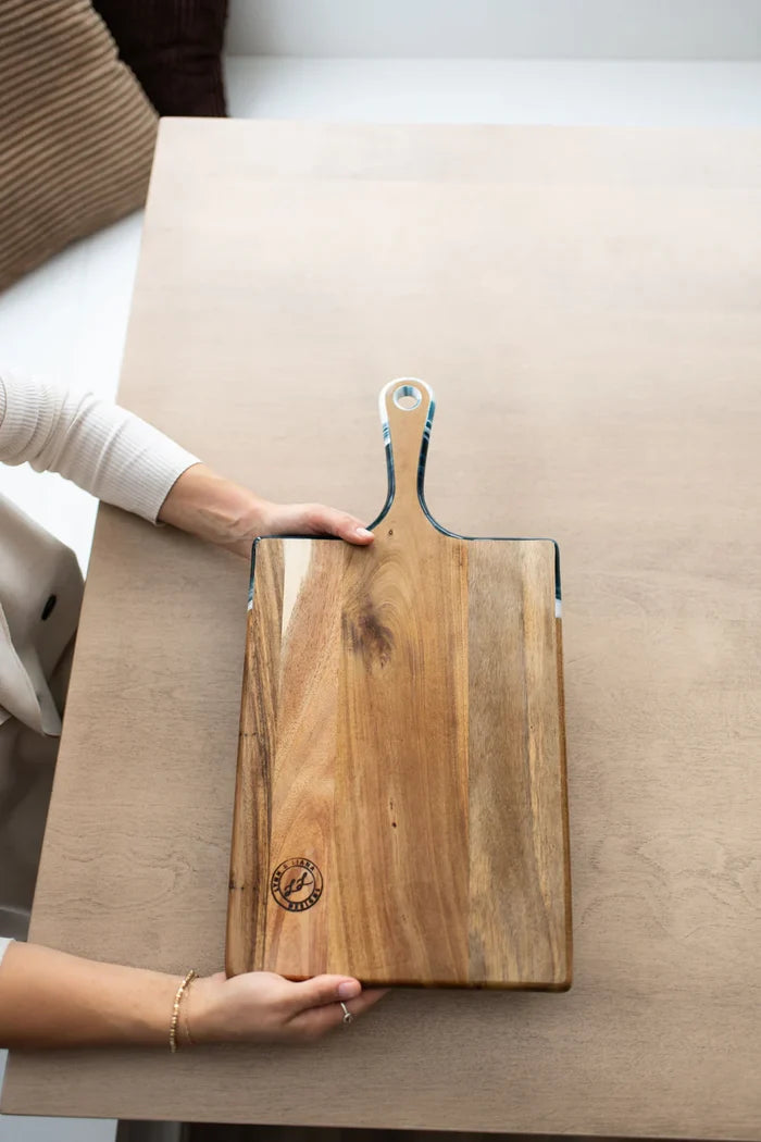 Large Acacia Cheese Board in Navy & White