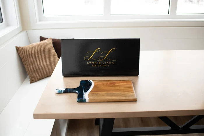 Large Acacia Cheese Board in Navy & White