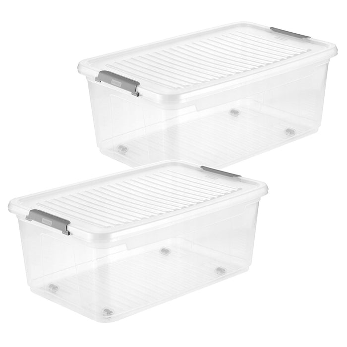 Leo Keeeper container with lid, 37L capacity, clear, with wheels, clip-on lid, 2 pieces