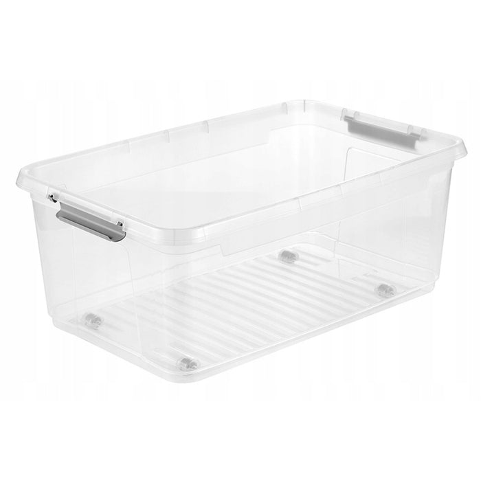 Leo Keeeper container with lid, 37L capacity, clear, with wheels, clip-on lid, set of 3