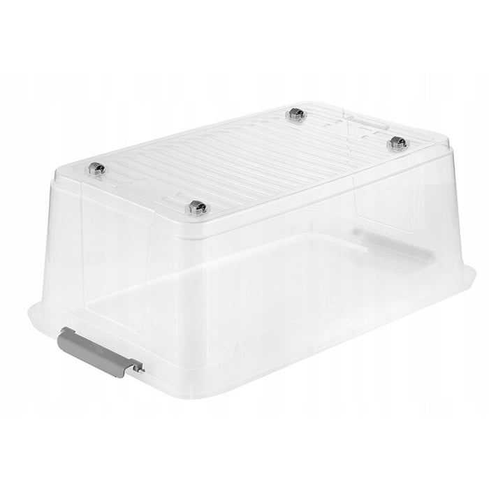Leo Keeeper container with lid, 37L capacity, clear, with wheels, clip-on lid, set of 3