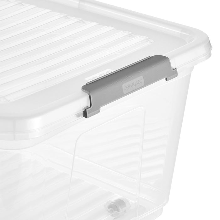 Leo Keeeper container with lid, 37L capacity, clear, with wheels, clip-on lid, set of 3