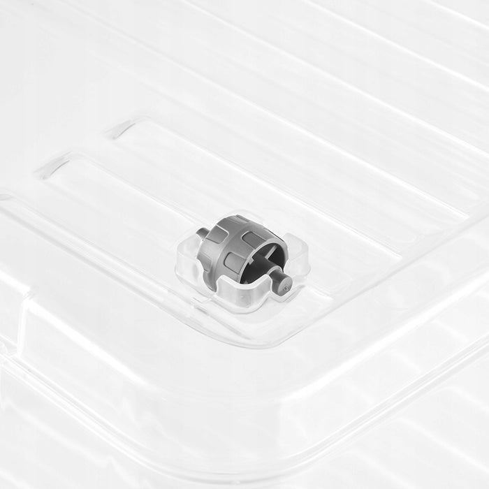 Leo Keeeper container with lid, 37L capacity, clear, with wheels, clip-on lid, set of 3