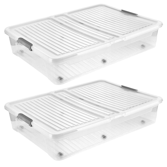 Leo Keeeper container with lid, 53L capacity, clear, with wheels, clip-on lid, 2 pieces
