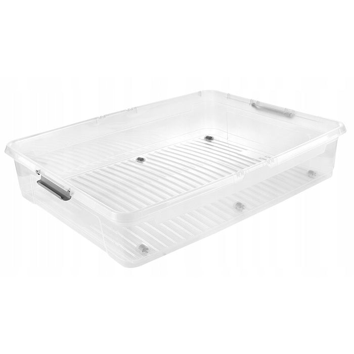 Leo Keeeper container with lid, 53L capacity, clear, with wheels, clip-on lid, 2 pieces