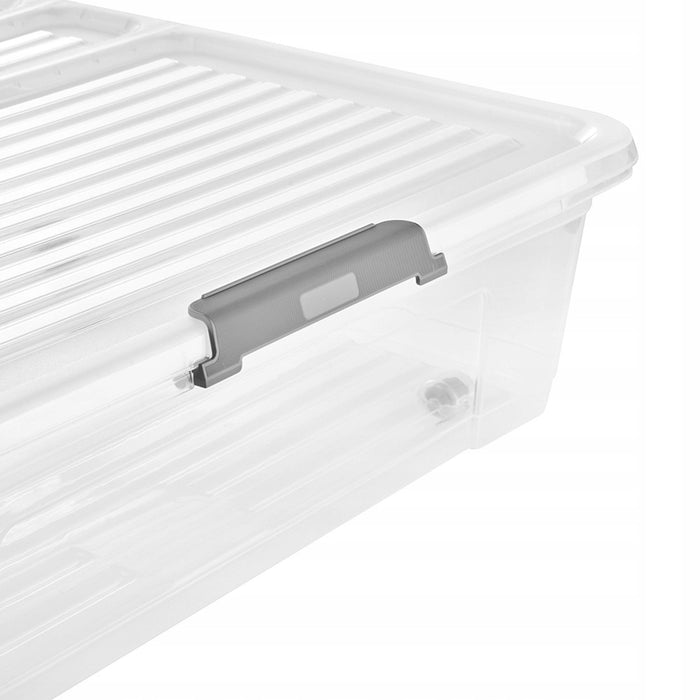 Leo Keeeper container with lid, 53L capacity, clear, with wheels, clip-on lid, 2 pieces