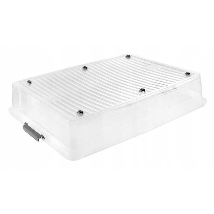 Leo Keeeper container with lid, 53L capacity, clear, with wheels, clip-on lid, set of 3