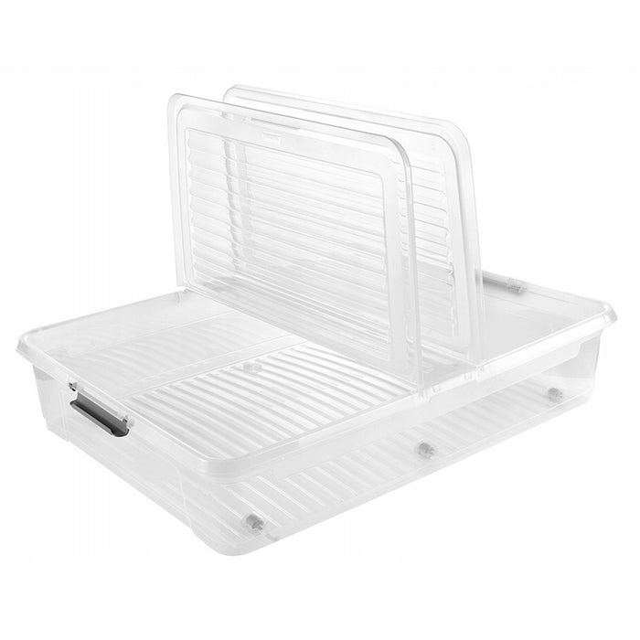 Leo Keeeper container with lid, 53L capacity, clear, with wheels, clip-on lid, set of 3