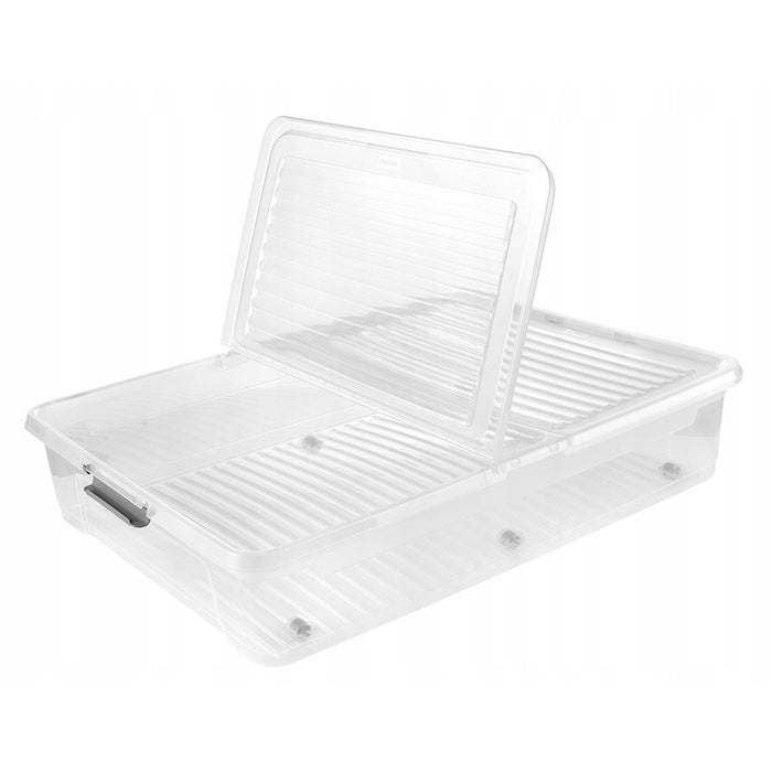Leo Keeeper container with lid, 53L capacity, clear, with wheels, clip-on lid, set of 3