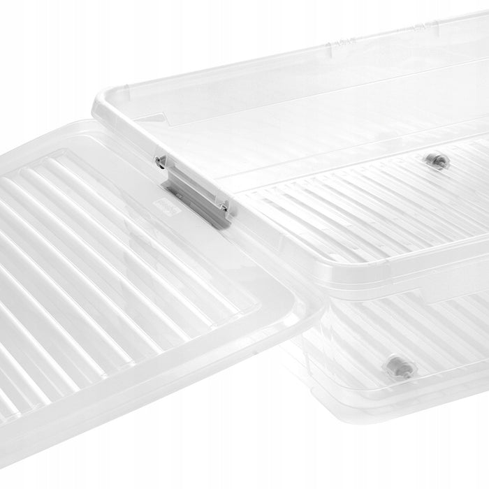 Leo Keeeper container with lid, 53L capacity, clear, with wheels, clip-on lid, set of 3