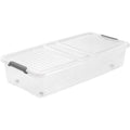 Leo Keeeper container with lid, capacity 33L, clear, has wheels, lid closes with clips