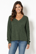 Lightweight V-Neck Sweater in Fern