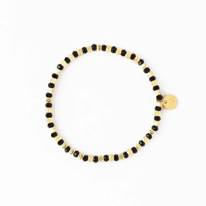 Louise Crystal Stretch Bracelet in Black + Gold